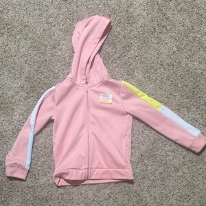 Puma Pink Hooded Zip Jacket with White & Yellow Stripes